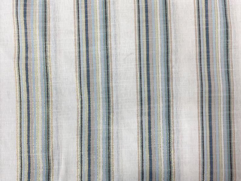 Blue-Gold-Multi Cotton Lurex Stripe Slub Woven Fabric