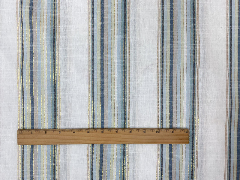Blue-Gold-Multi Cotton Lurex Stripe Slub Woven Fabric