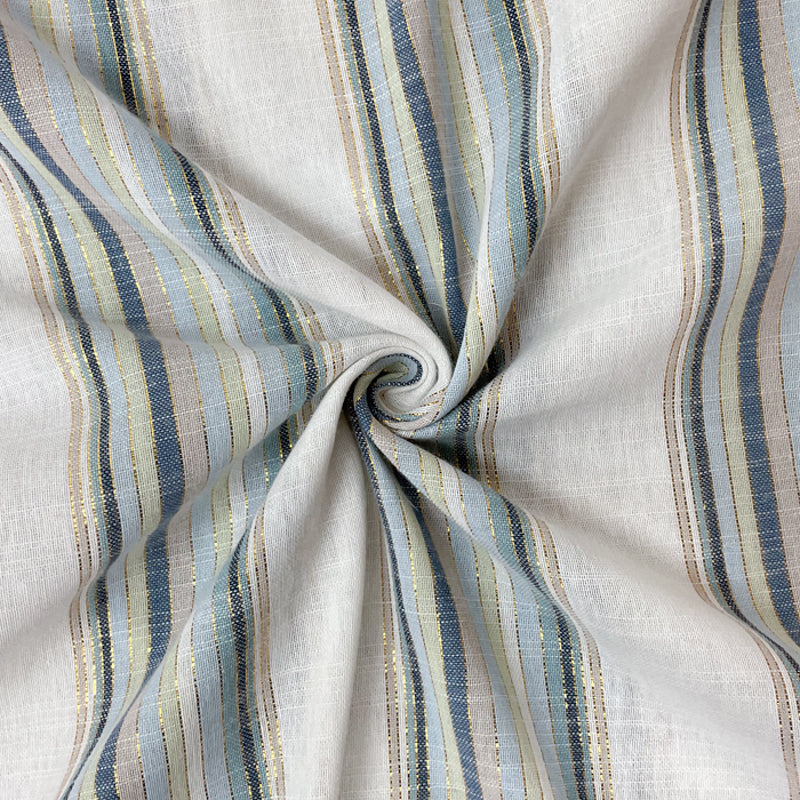 Blue-Gold-Multi Cotton Lurex Stripe Slub Woven Fabric