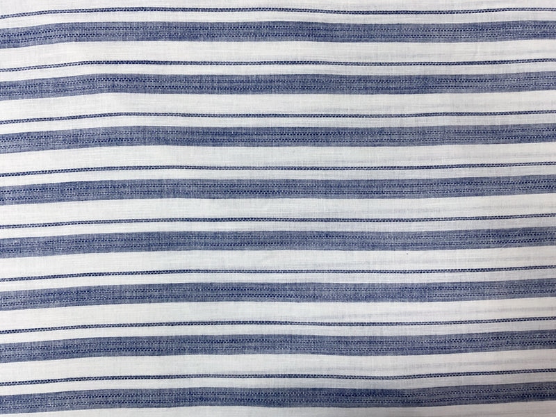 Blue Cotton Stripe Slub Dobby Woven Fabric