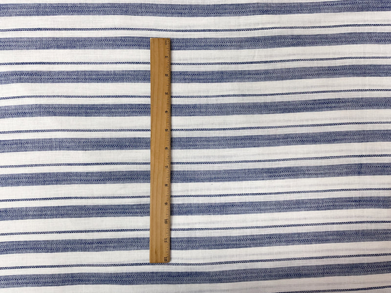 Blue Cotton Stripe Slub Dobby Woven Fabric