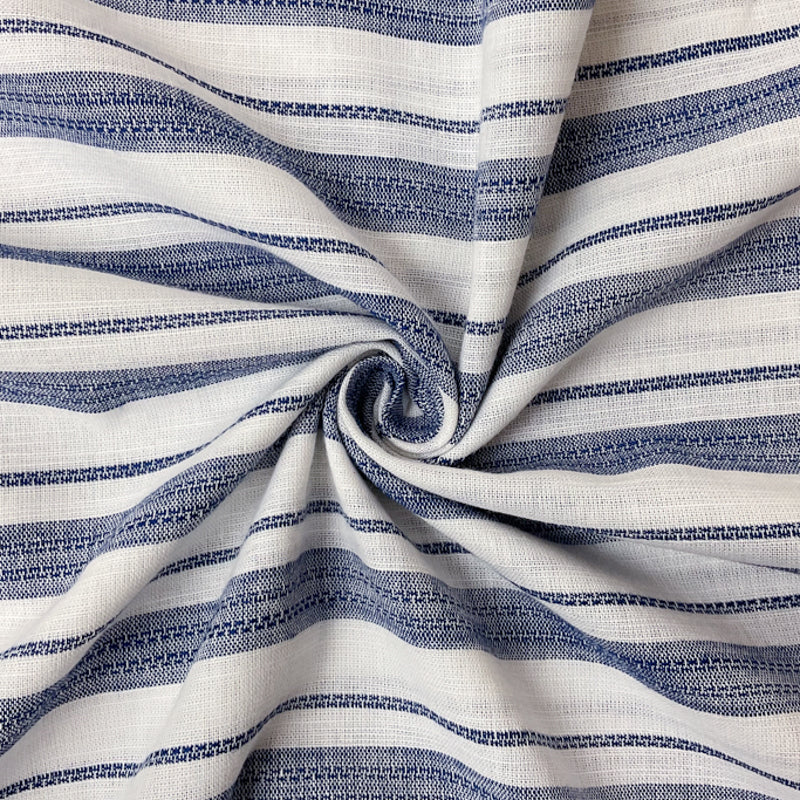 Blue Cotton Stripe Slub Dobby Woven Fabric