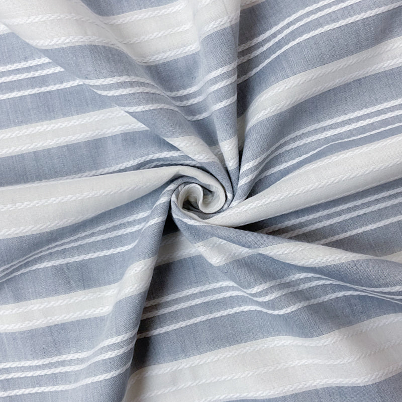 White-Blue Cotton Stripe Dobby Woven Fabric