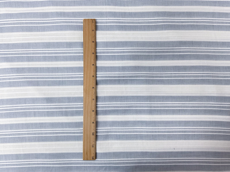 White-Blue Cotton Stripe Dobby Woven Fabric