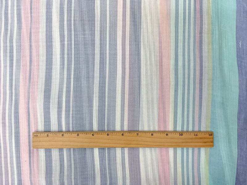 Blue-Teal-Lime Cotton Stripe Gauze Woven Fabric