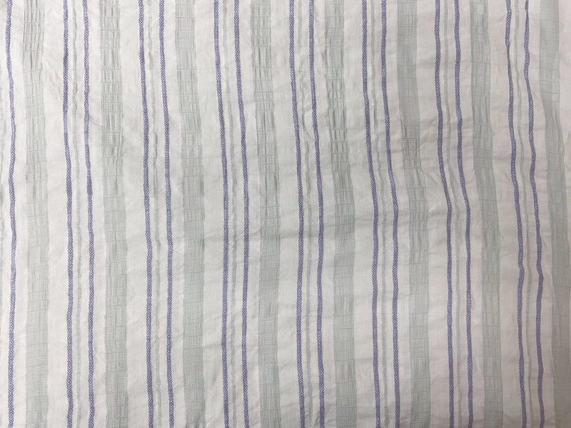 White-Purple-Green Cotton Rayon Spandex Stretch Stripe Dobby Woven Fabric