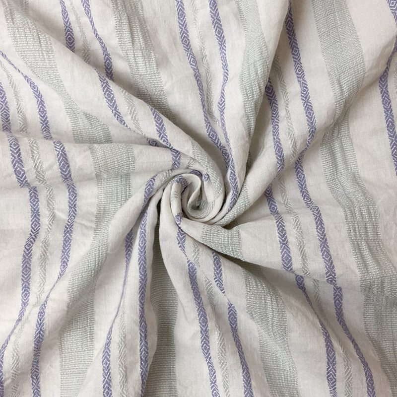 White-Purple-Green Cotton Rayon Spandex Stretch Stripe Dobby Woven Fabric