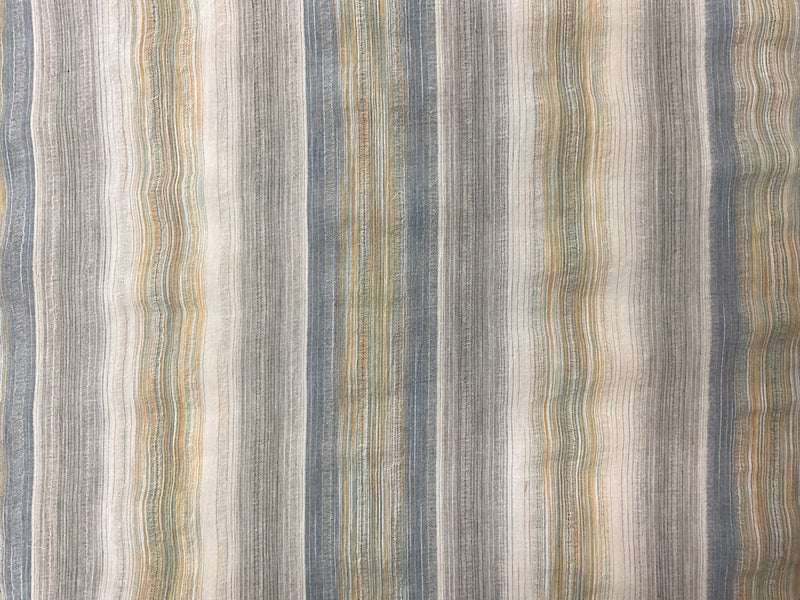 Blue-Yellow-Multi Cotton Poly Stripe Leno Gauze Woven Fabric