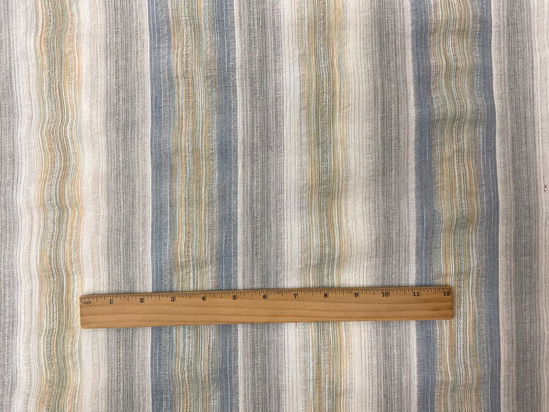 Blue-Yellow-Multi Cotton Poly Stripe Leno Gauze Woven Fabric