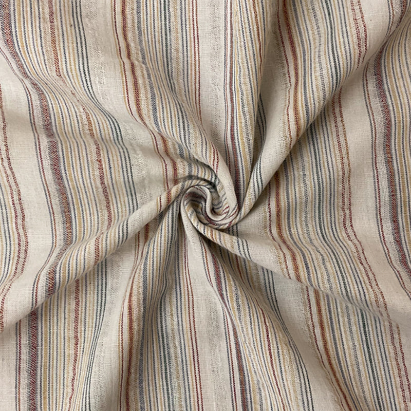 White-Yellow-Multi Cotton Poly Stripe Leno Gauze Woven Fabric