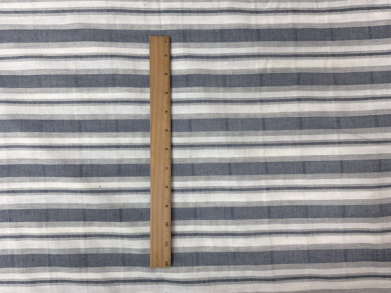 Navy-White-Gray Cotton Stripe Dobby Woven Fabric