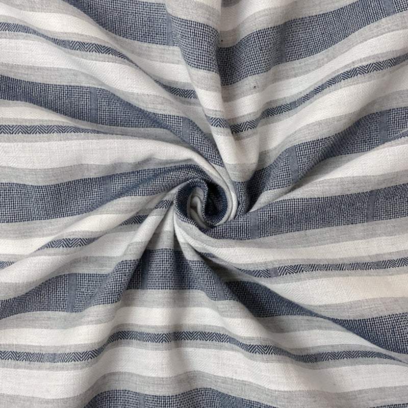 Navy-White-Gray Cotton Stripe Dobby Woven Fabric