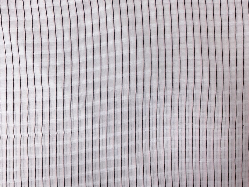 White Cotton Stripe-Plaid Semi-Sheer Dobby Woven Fabric