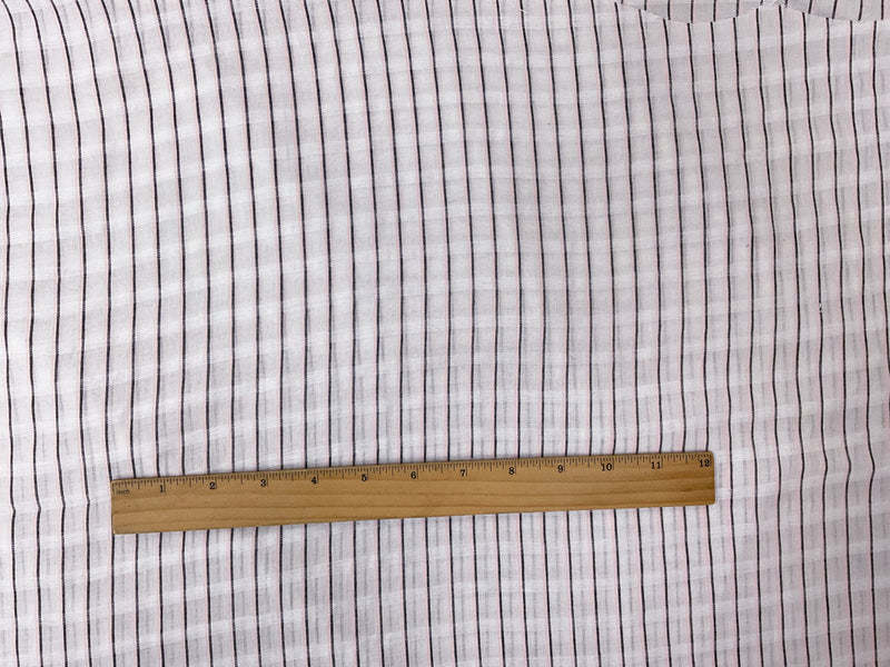 White Cotton Stripe-Plaid Semi-Sheer Dobby Woven Fabric