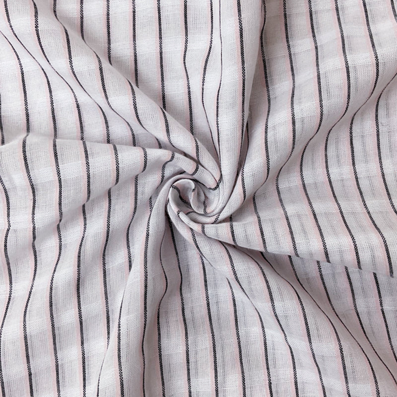 White Cotton Stripe-Plaid Semi-Sheer Dobby Woven Fabric