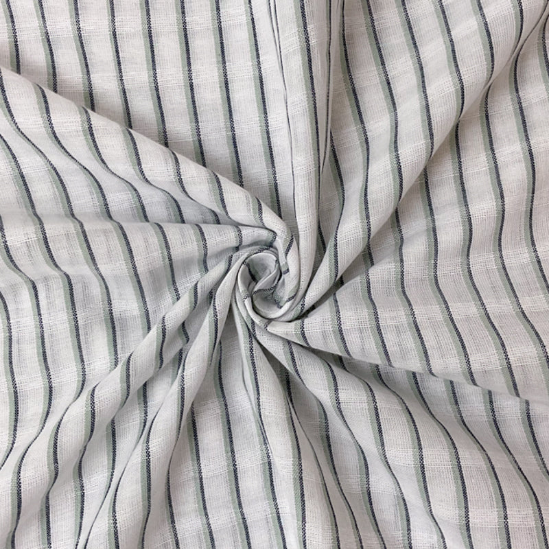 White-Green-Blue Cotton Rayon Stripe Dobby Woven Fabric