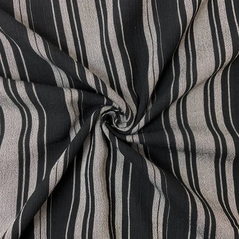 Black-White Rayon Stripe Crepon Woven Fabric