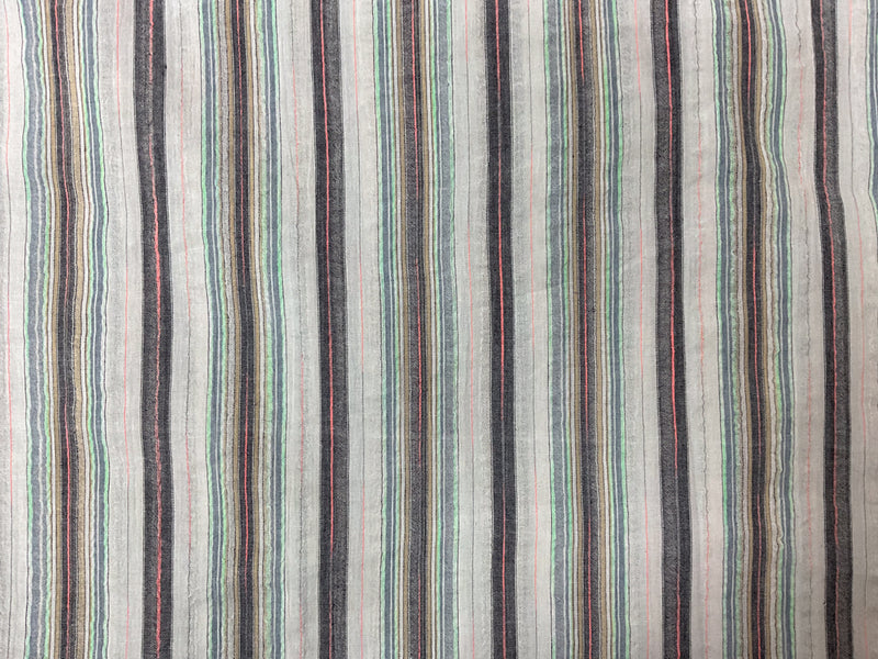 Blue-White-Multi Cotton Poly Stripe Leon Gauze Woven Fabric