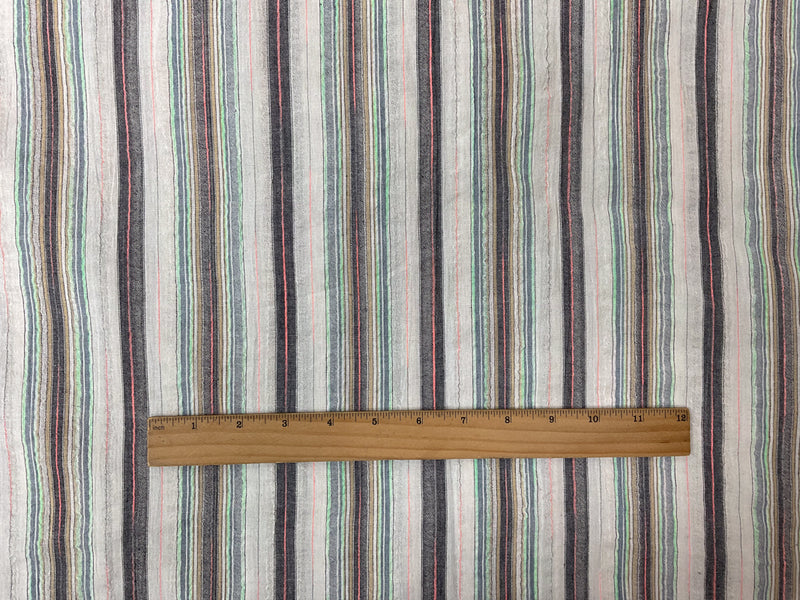 Blue-White-Multi Cotton Poly Stripe Leon Gauze Woven Fabric