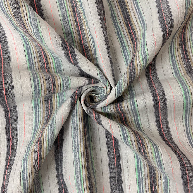 Blue-White-Multi Cotton Poly Stripe Leon Gauze Woven Fabric