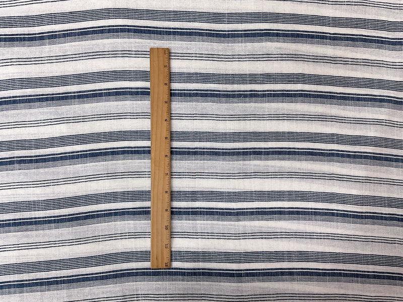White-Blue Cotton Stripe Gauze Woven Fabric