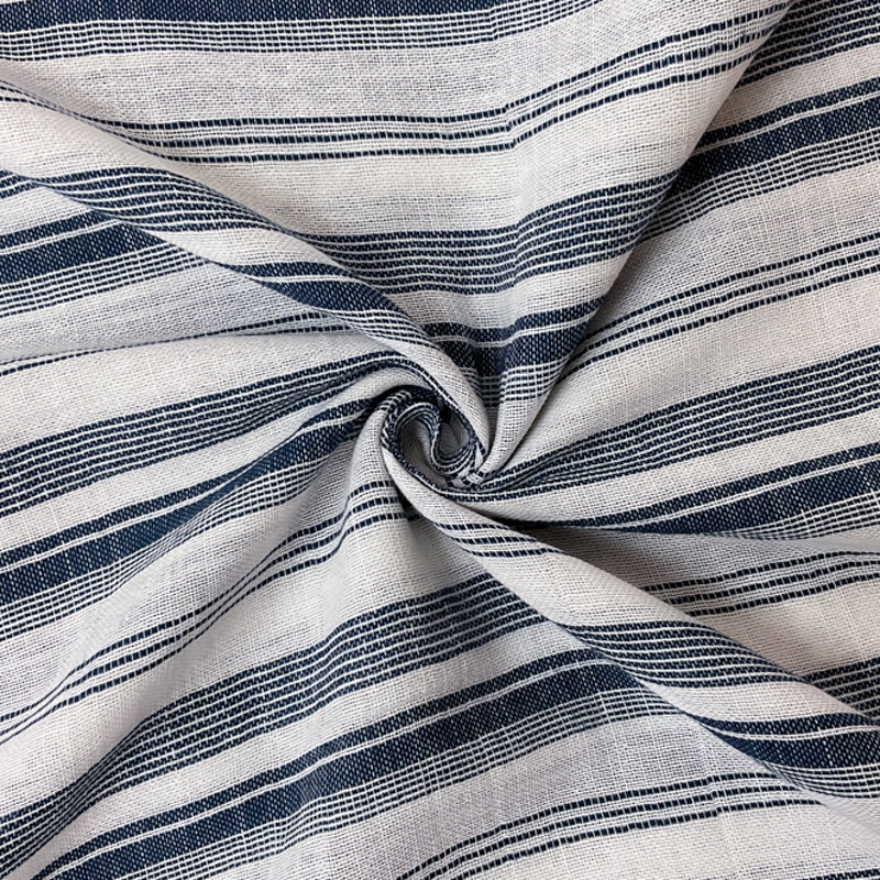 White-Blue Cotton Stripe Gauze Woven Fabric