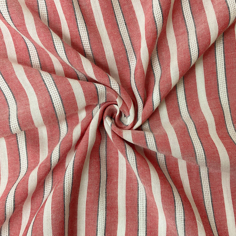 Red-White-Navy Cotton Rayon Stripe Dobby Woven Fabric
