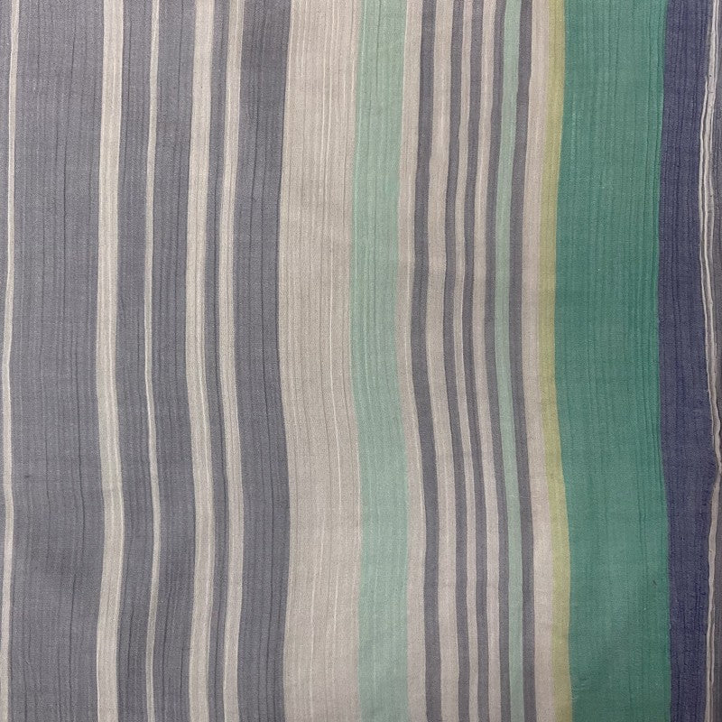 Blue-Green-Multi Cotton Stripe Crinkled Gauze Woven Fabric