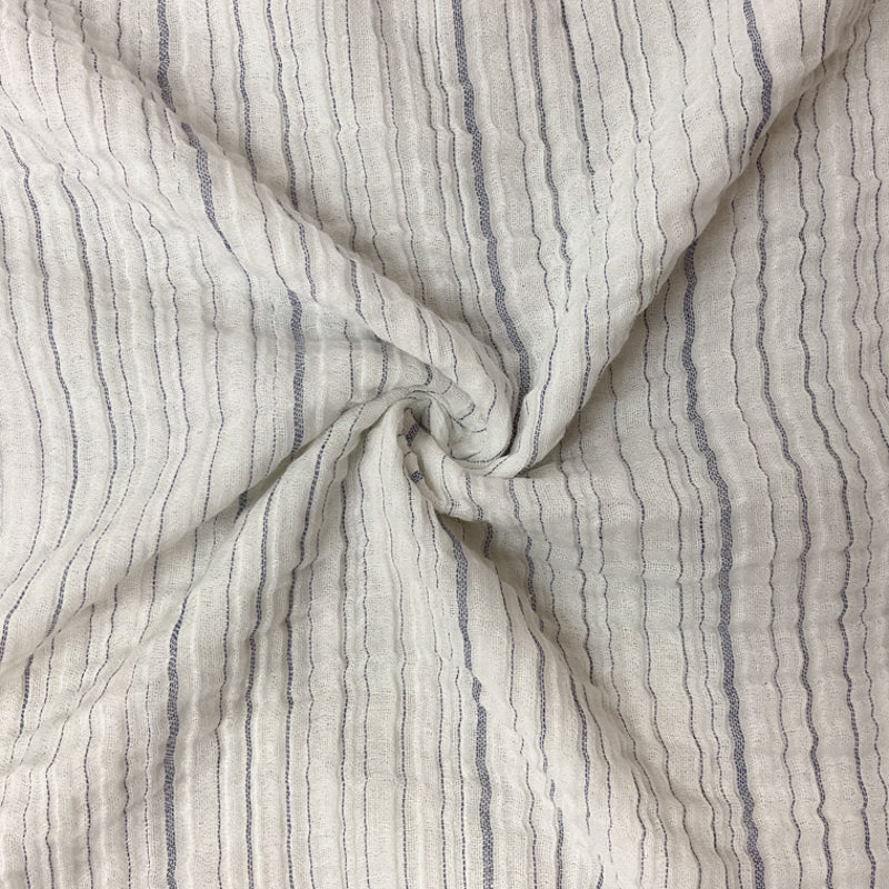 Blue-Ivory Cotton Stripe Double Gauze Woven Fabric