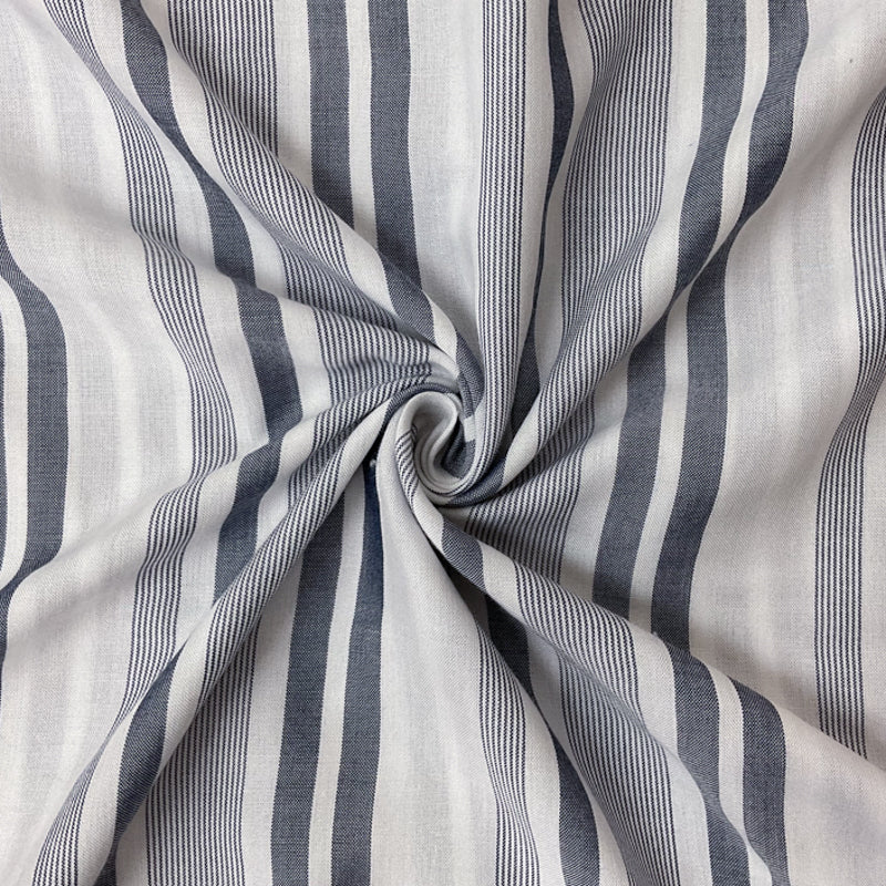 Blue-White Rayon Stripe Challis Woven Fabric