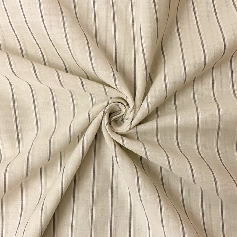 Ivory-Black Cotton Stripe Voile Woven Fabric
