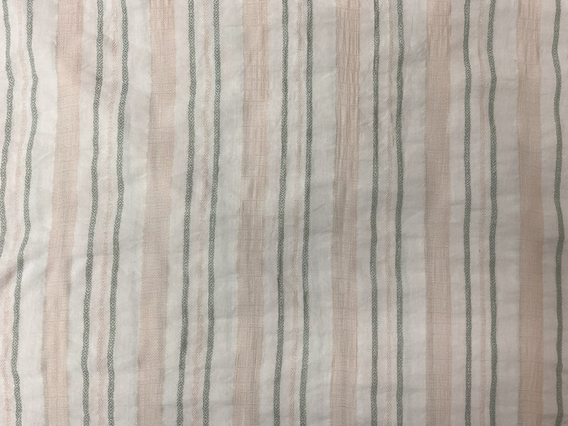 Ivory-Beige-Green Cotton Rayon Stripe Dobby Woven Fabric