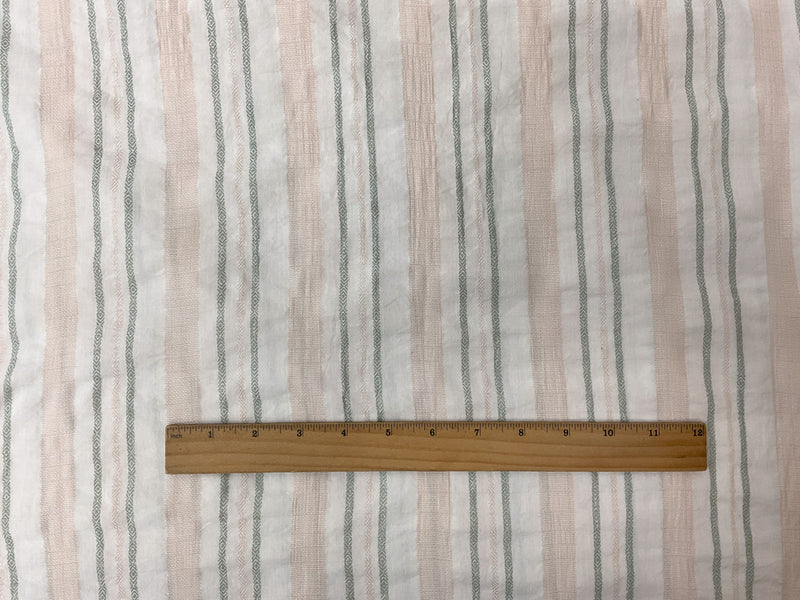 Ivory-Beige-Green Cotton Rayon Stripe Dobby Woven Fabric