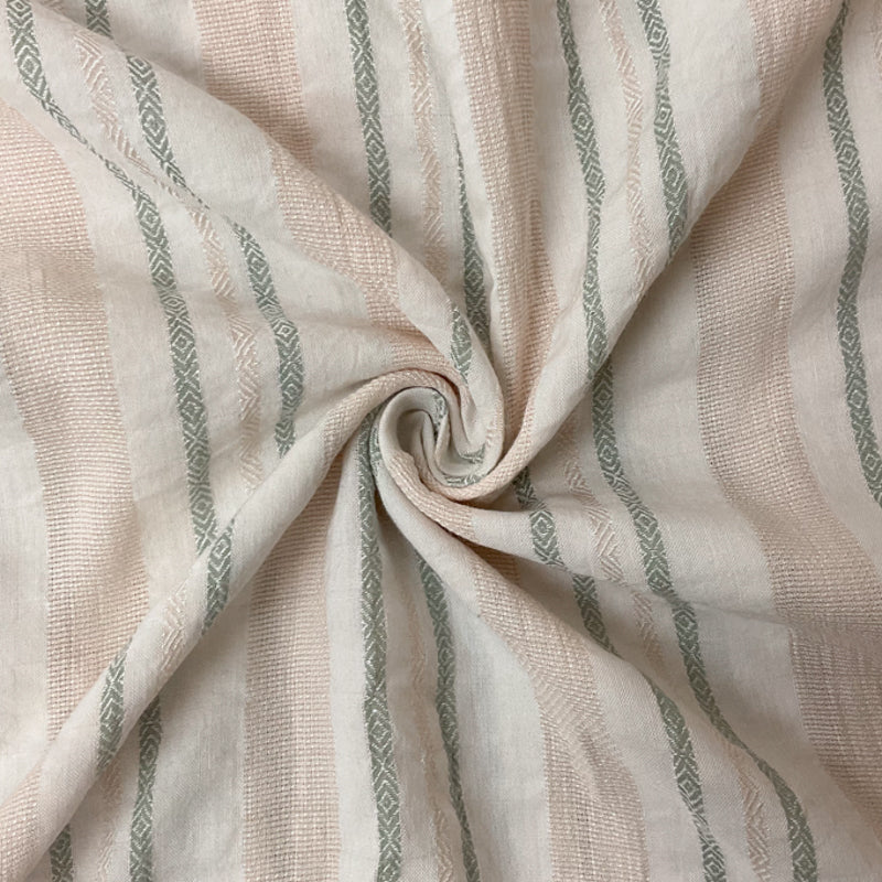 Ivory-Beige-Green Cotton Rayon Stripe Dobby Woven Fabric
