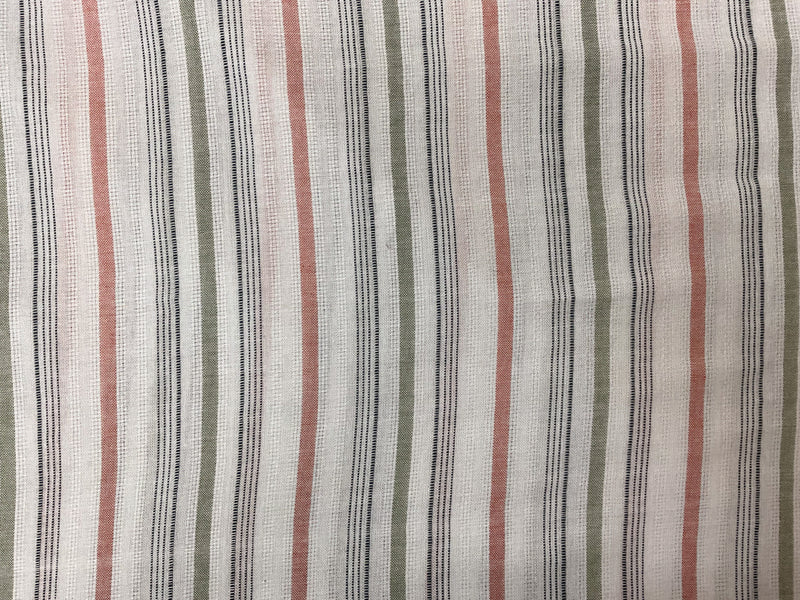 White-Red-Multi Cotton Rayon Stripe Dobby-Gauze Woven Fabric