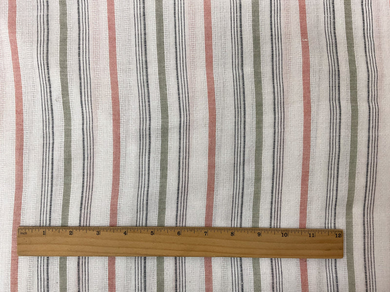 White-Red-Multi Cotton Rayon Stripe Dobby-Gauze Woven Fabric
