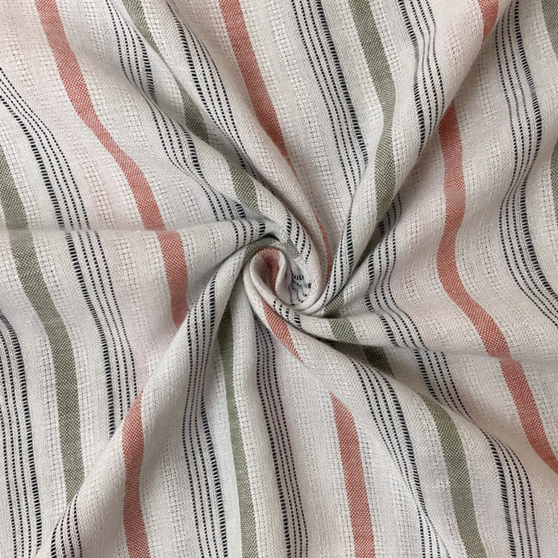 White-Red-Multi Cotton Rayon Stripe Dobby-Gauze Woven Fabric