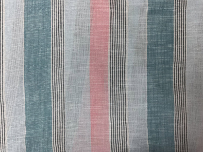Blue-Pink-Multi Rayon Stripe Slub Challis Woven Fabric