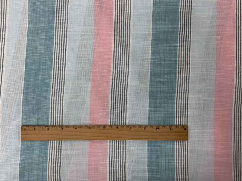 Blue-Pink-Multi Rayon Stripe Slub Challis Woven Fabric
