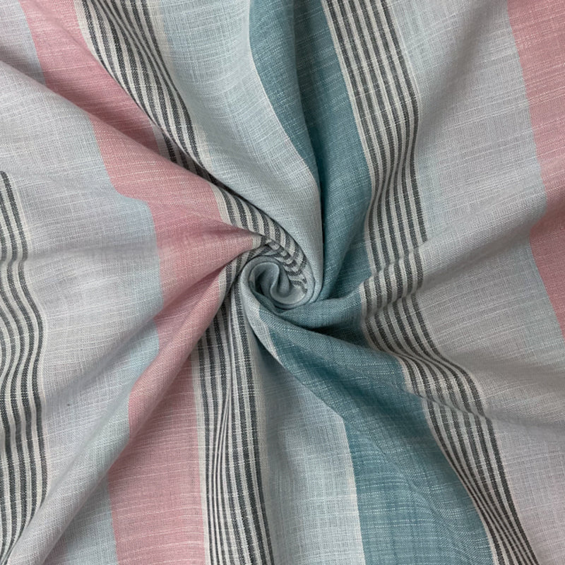 Blue-Pink-Multi Rayon Stripe Slub Challis Woven Fabric