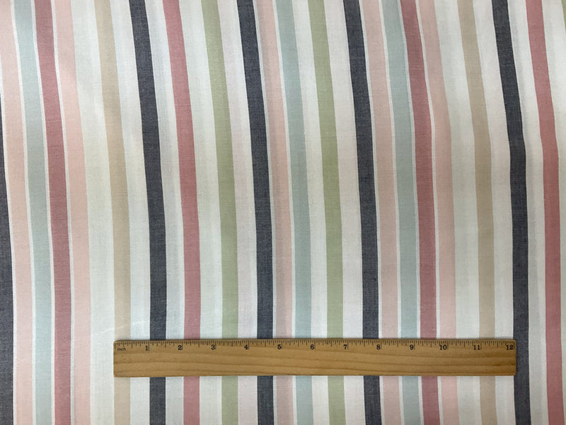 Light Pink-Blue-Multi Rayon Stripe Challis Woven Fabric