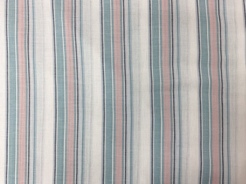 Teal-White-Multi Cotton Stripe Twill Woven Fabric