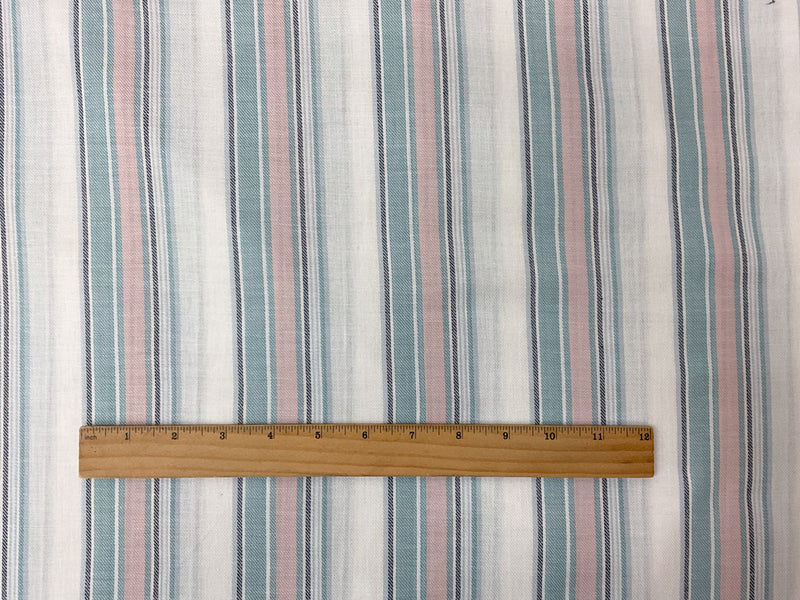 Teal-White-Multi Cotton Stripe Twill Woven Fabric