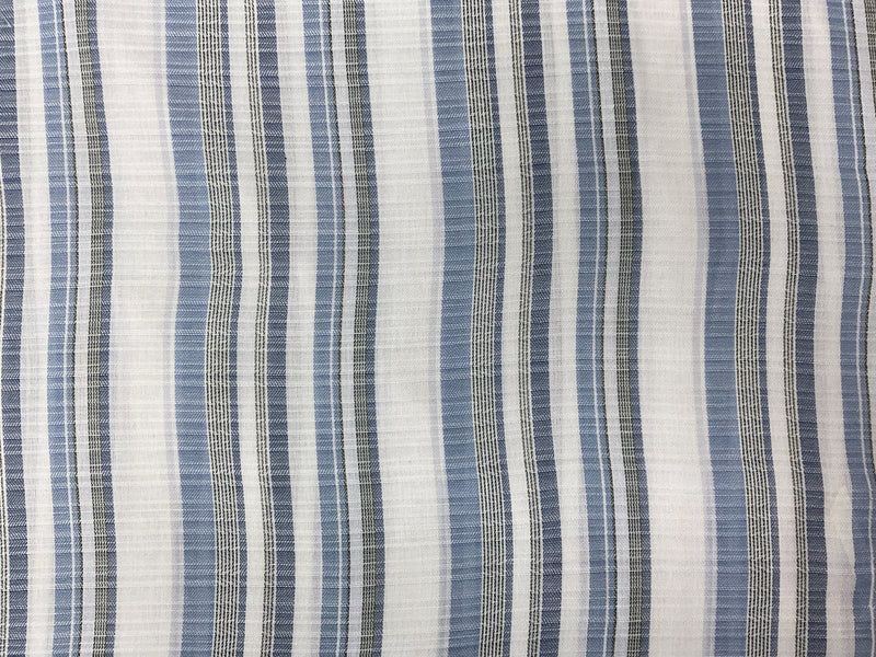 Blue-Green-White Poly Cotton Stripe Dobby Woven Fabric