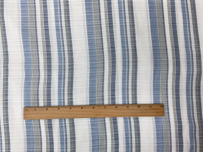Blue-Green-White Poly Cotton Stripe Dobby Woven Fabric