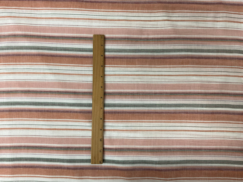 Orange-Green-Multi Cotton Stripe Gauze Woven Fabric