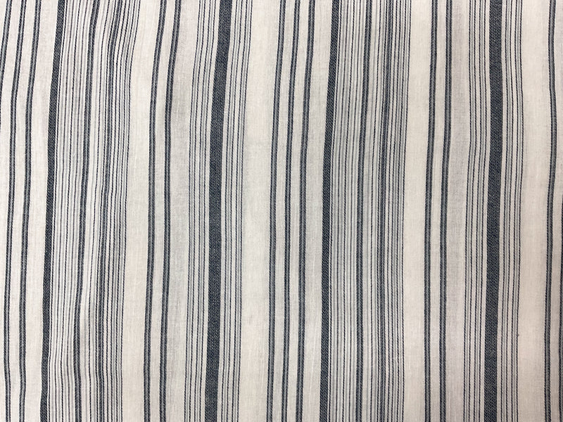 White-Navy-Blue Cotton Stripe Dobby-Gauze Woven Fabric