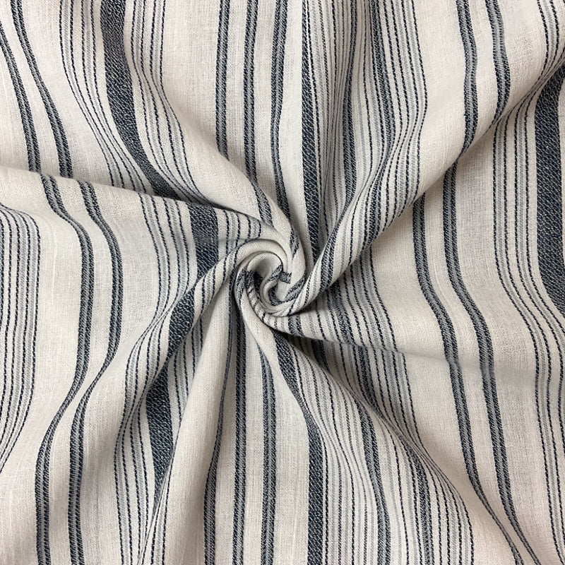 White-Navy-Blue Cotton Stripe Dobby-Gauze Woven Fabric