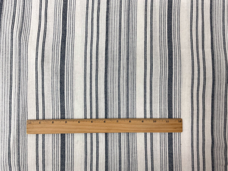 White-Navy-Blue Cotton Stripe Dobby-Gauze Woven Fabric