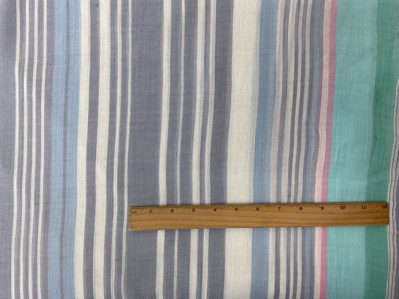 Blue-Teal-Multi Cotton Stripe Gauze Woven Fabric